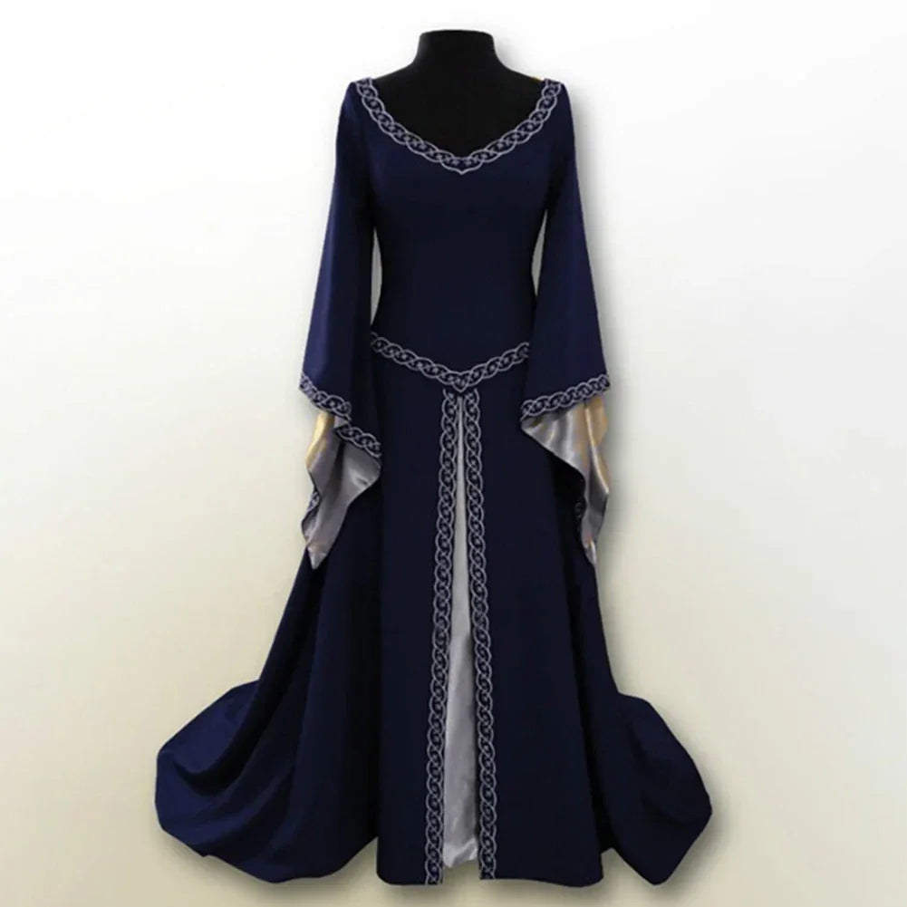 Women Ladies Medieval Renaissance Dress Wedding Party Cosplay Costume V Neck Maxi Dress Robe Fashion