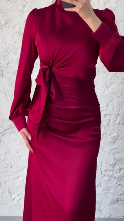 Dresses for Women 2024 Autumn Elegant Fashion Temperament Commuting Long Sleeves Round Neck Skinny Satin Party Evening Dress