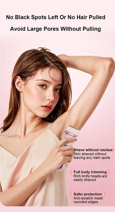 2 in 1 Electric Shaver For Women Body Armpit Leg Bikini Hair Remover Painless Facial Mustache Epilator Hair Trimmer Ladies Razor