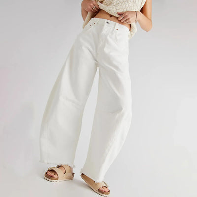 Imcute Women Casual Wide Leg Baggy Denim Pants Mid Waist Boyfriend Loose Jeans Y2k Vintage Barrel Jeans Streetwear