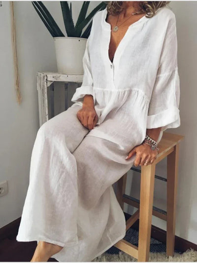 Women's Summer Dress New Long-sleeved V-neck Big Swing Dress Women Dresses for Women 2024 Casual Commuter Office Lady Vestidos