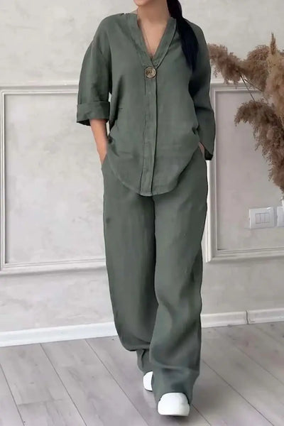Comfortable Loose Cotton Linen Women's two pieces set Top Wide Leg Pants Casual  Fashion Set Suits Spring Summer Wear Outfits