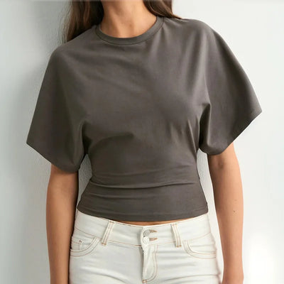 Women's cotton t-shirt summer 2025 baggy crop top French style elegant blouses Sense of design Short sleeve tee casual y25tp031