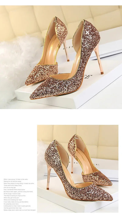 BIGTREE Shoes Champagne Women Pumps Sequin Wedding Shoes Stiletto High Heels Women Shoes Luxury Party Shoes Pumps Plus Size 43
