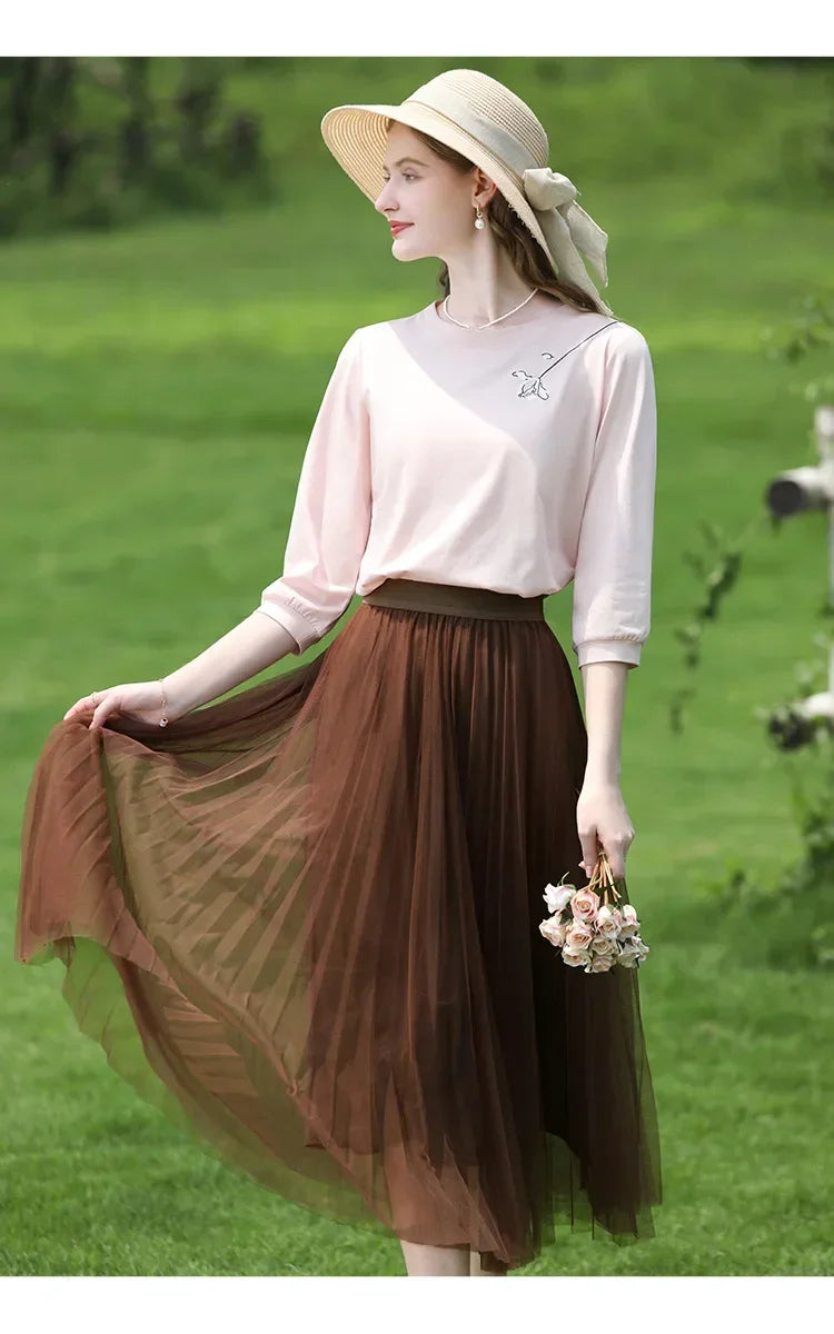 I BELIEVE YOU T-shirts for Women 2024 Autumn New Graphic Gentle Embroidery Three Quarter Sleeve Chic Base Clothing 2243015764