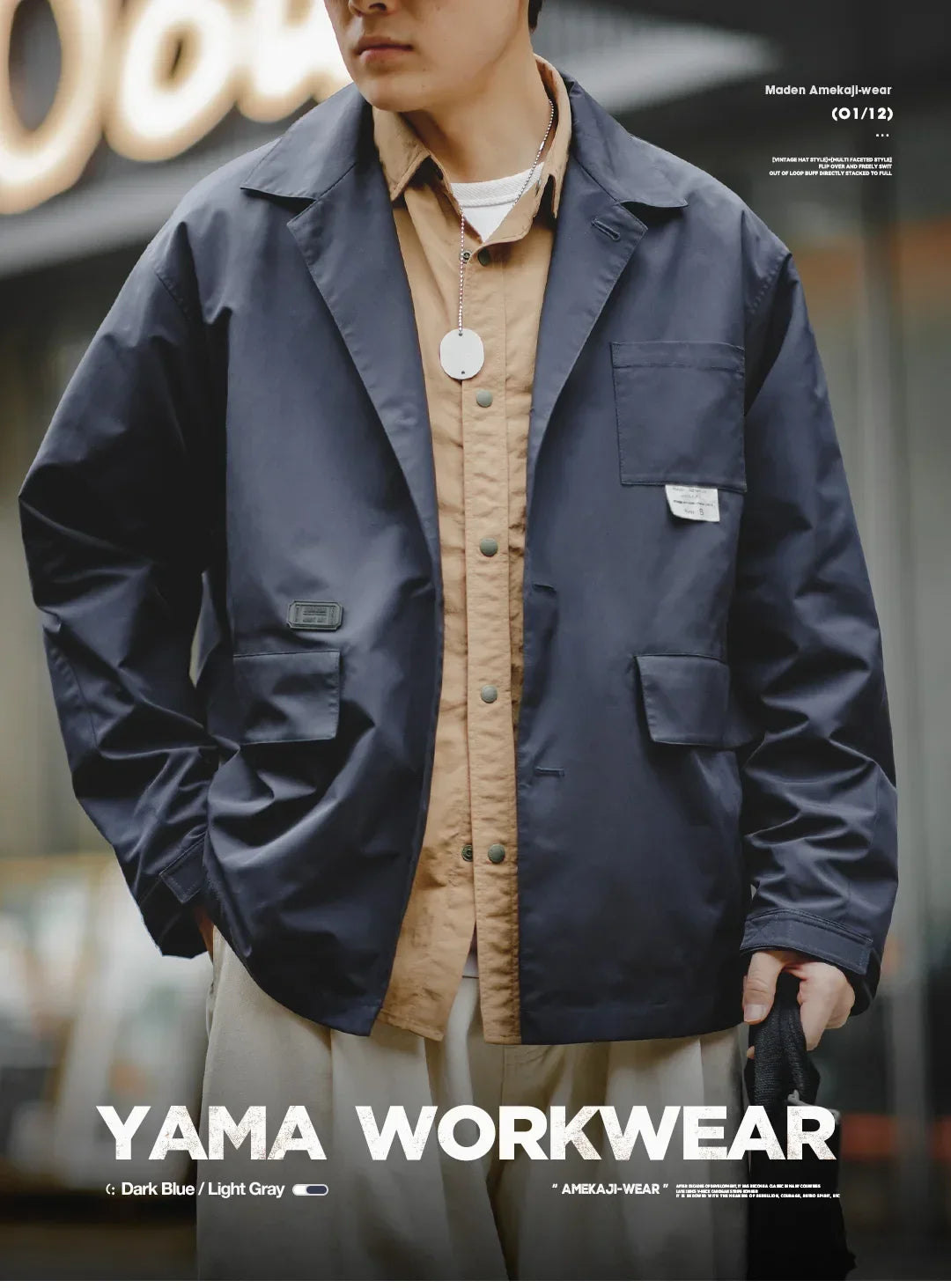 Maden Mountain Style Outdoor Multi-Pocket Suit Jacket Cityboy Flat Lapel Casual Versatile Coat Men's Blazer Spring And Autumn