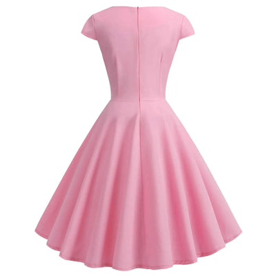Pink Summer Elegant Party Midi Dress Women V Neck Vintage Robe Elegant Vintage Rockabilly Pin Up Party Office Midi Dresses