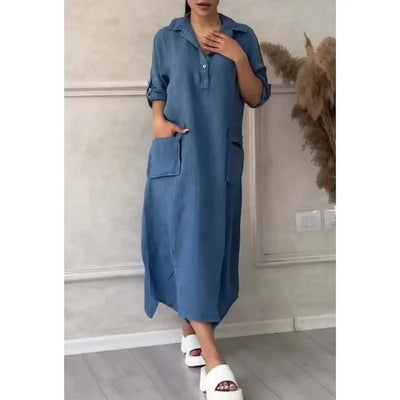 Summer Dress For Women, Retro Casual Loose Large Lapel Mid-sleeve Dress, New Mid-length Dress For Women, Autumn Wear