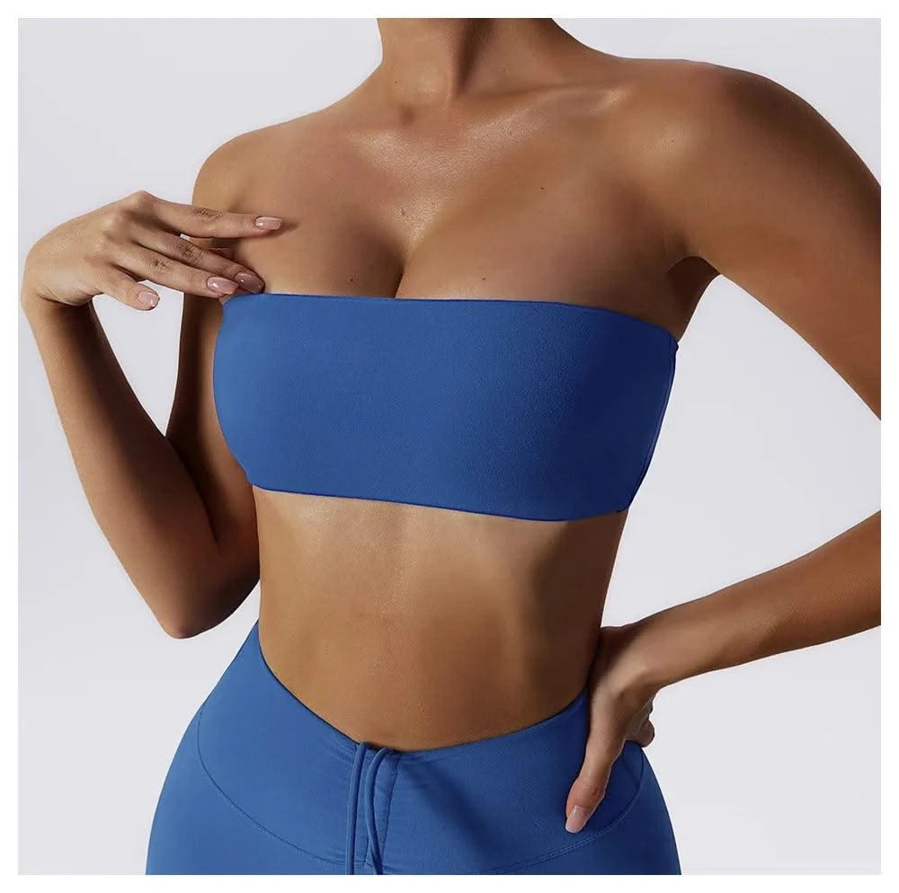 Women Strapless Bra Padded Top Stretchy Fitness Yoga Tops