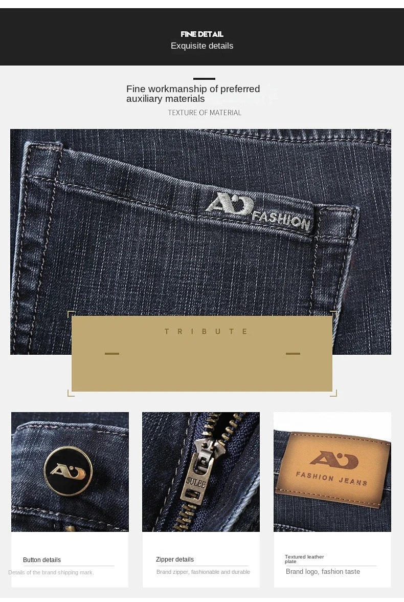 2024 Spring Summer New Men's Slim Thin Jeans Retro Light Blue Cotton Stretch Denim Pants Male Fashion Casual Brand Trousers