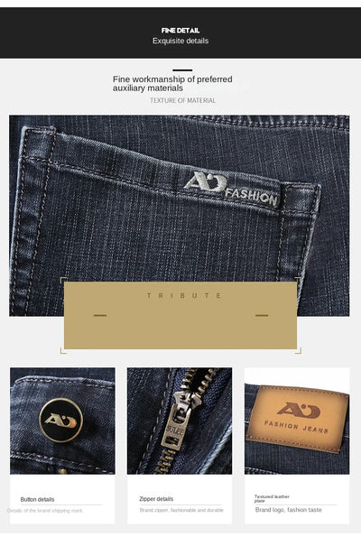 2024 Spring Summer New Men's Slim Thin Jeans Retro Light Blue Cotton Stretch Denim Pants Male Fashion Casual Brand Trousers