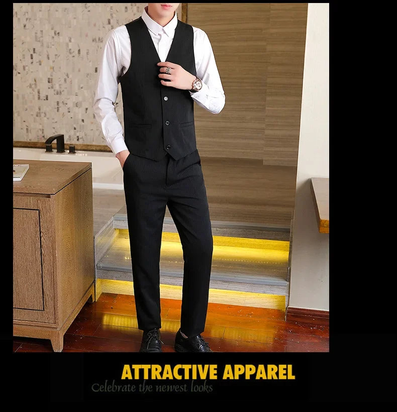 Suit (Blazer+ Vest + Trousers +) Men's Fashionable Business Solid color Gentleman's Wedding Workwear Casual Performance Suit