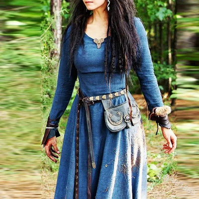 Women's Medieval Renaissance Dress Long Loose Fit Waist Dress Victorian Cross Border Printing National Style Halloween Cosplay