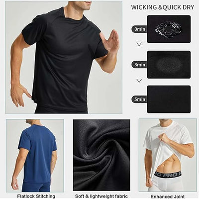 3 Pack Athletic Shirts for Men Workout Short Sleeve Compression Shirt Quick Dry Running Basketball Athletic Base Layer T-Shirt