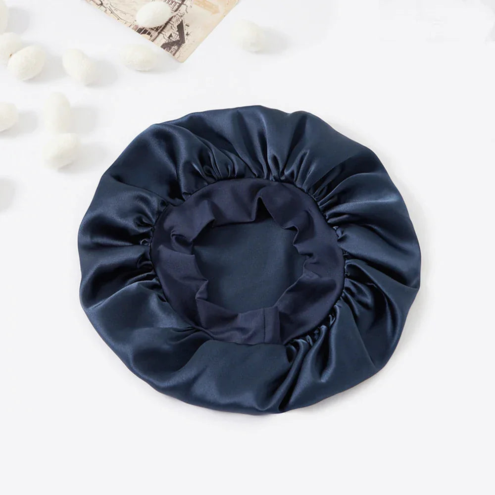 100% Real Mulberry Silk Bonnet for Sleeping Women Large Hair Care Bonnet for Long Curly Hair with Soft Elastic Band