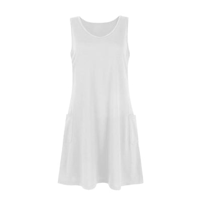 Womens Summer Dresses Plain Loose V Neck Sleeveless Sundresses Swimsuit Coverup With Pockets Vestidos Para Mujer платье женское