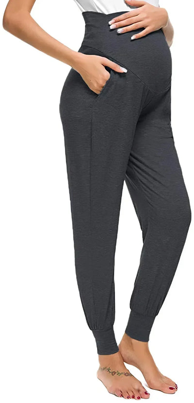 Spring Maternity Women's Casual Pants Premama Solid High Waist Strechy Lounge Trousers For Pregnant Women Joggers With Pockets