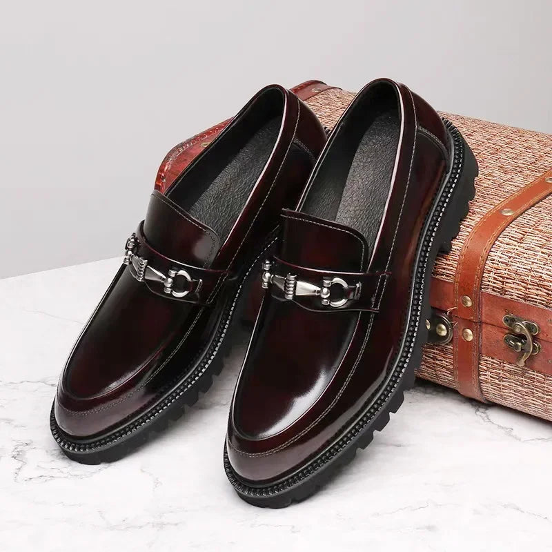 Men's Dress Leather Shoes Horse Street Buckle High Quality Men's Oxford Shoes Wedding Party Office Formal Shoe Large Size 38-48