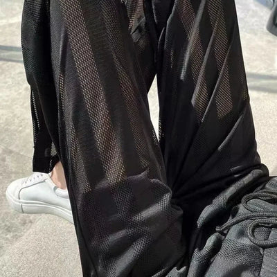 Wide Leg Elastic Waist Trousers for Woman Straight Women's Pants Black Stripe White Clothing High Quality Classic Y2k Streetwear