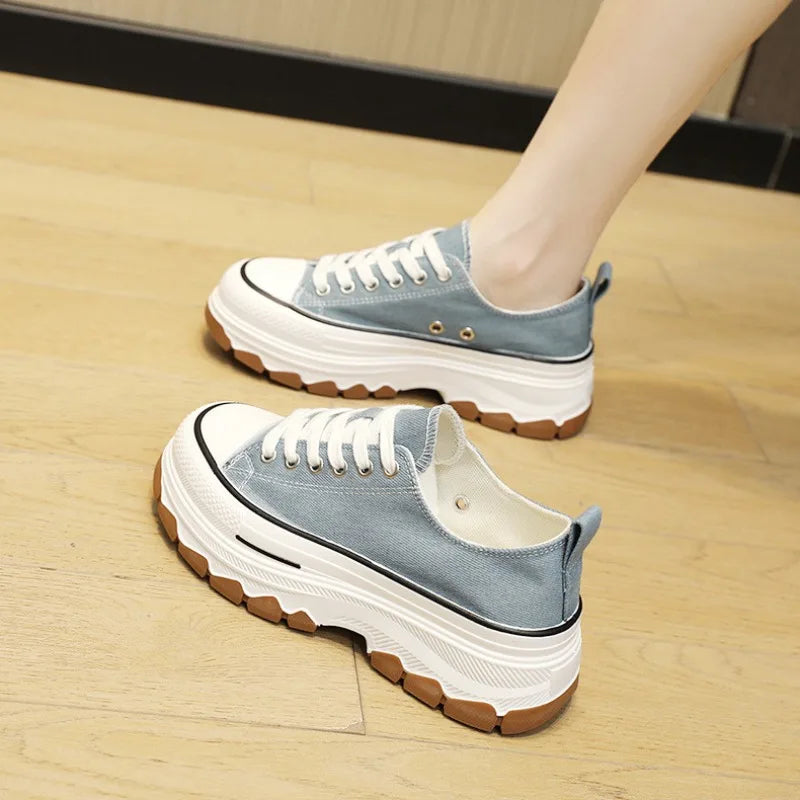 Fashion Designer Women Canvas Shoes Summer New High Platform Sneakers Female Casual Tennis Shoe Increase All-match Zapatos Mujer