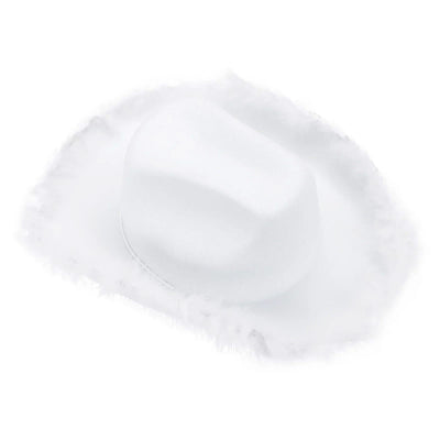 Women's Cowboy Hat, Adult Solid Color Furry Trim Wide Brim Hat Female Cap for Dating Party
