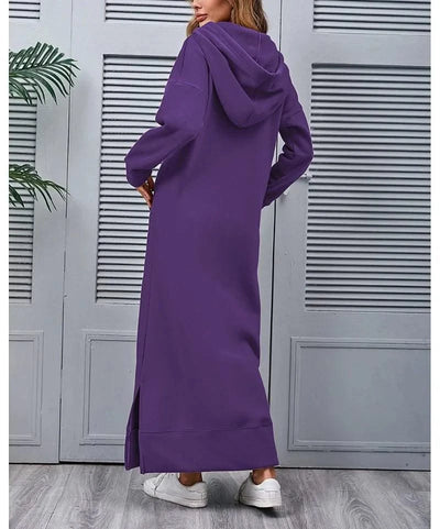 Hoodies Dress for Women Fashion  2024 Hem Lace-up Midi Robe Hooded Long Vestidos Winter Warm Casual Loose Sweatshirt Dress