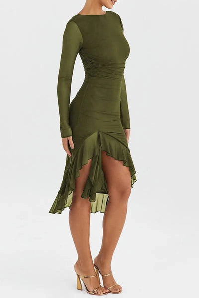 Ruffle Ruched Midi Dress For Women