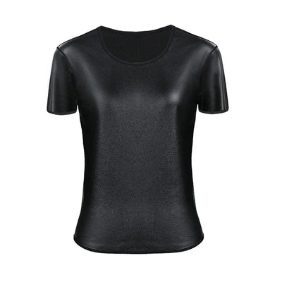 Women Stand collar Leather Long Sleeves Shirt Motorcycle Biker tops Body Shaper Waist Trainer Slim Tshirt Fashion Shapewear tops