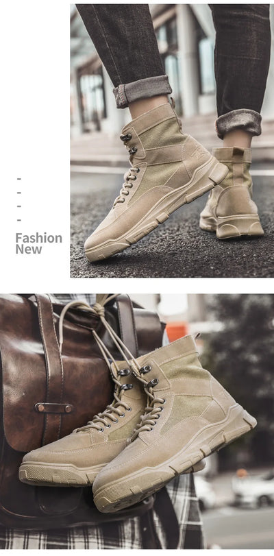 Outdoor Training Men's Tactical Boots High-Top Desert Shoes Camouflage Climbing Hiking Shoes for Men Canvas Platform Ankle Boots