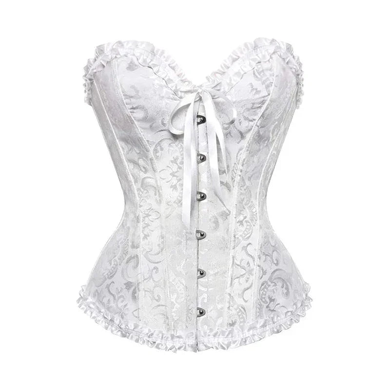 BurVogue Women Lace Up Sexy Floral  Boned Corset Overbust Body Shaper BustierLingerie Bodyshaper Top Corsets Top
