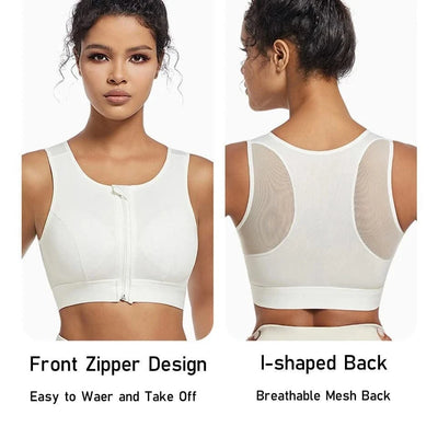Plus Size Sports Bra for Women High-Strength Shock-Absorbing Gathering Top Running Zipper No Steel Bracket Underwear Yoga Vest