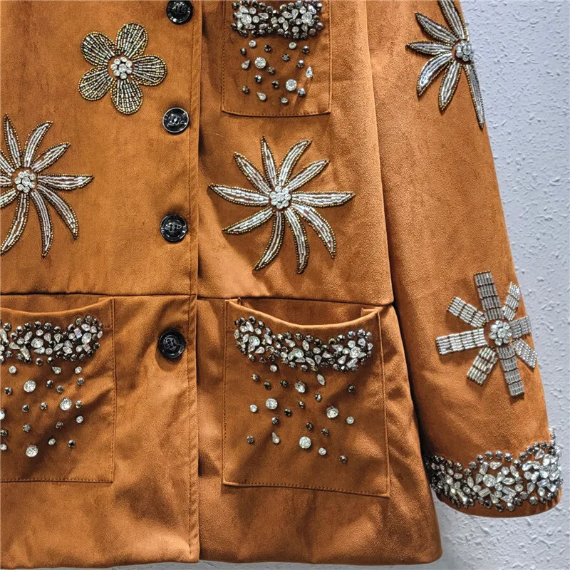 WTHT 2025 Spring Fashion Women's Rivet Flower Loose Casual Jacket New Trendy Long Sleeves Single Breasted Coat Female 1LS713