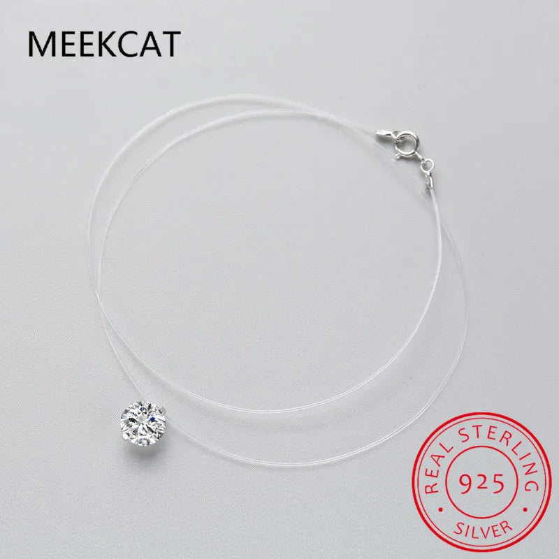 6mm 8mm Moissanite Pendant 925 Silver Solitaire Necklace for Women Invisible Fish Line Chain Jewelry Choker Valentine's Gift
