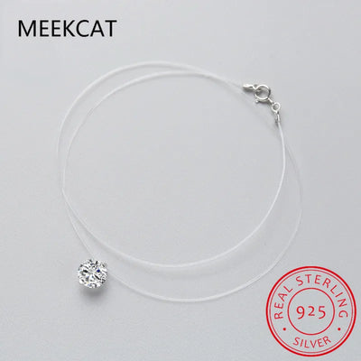 6mm 8mm Moissanite Pendant 925 Silver Solitaire Necklace for Women Invisible Fish Line Chain Jewelry Choker Valentine's Gift