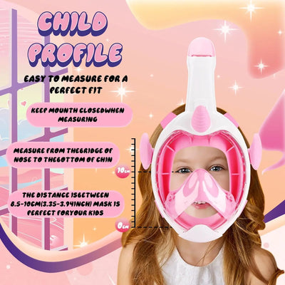 Unicorn Full Face Snorkel Mask Kids Anti-Fog Waterproof Safe Design Single Breathing Hose Comfort Fit Children Underwater Swim