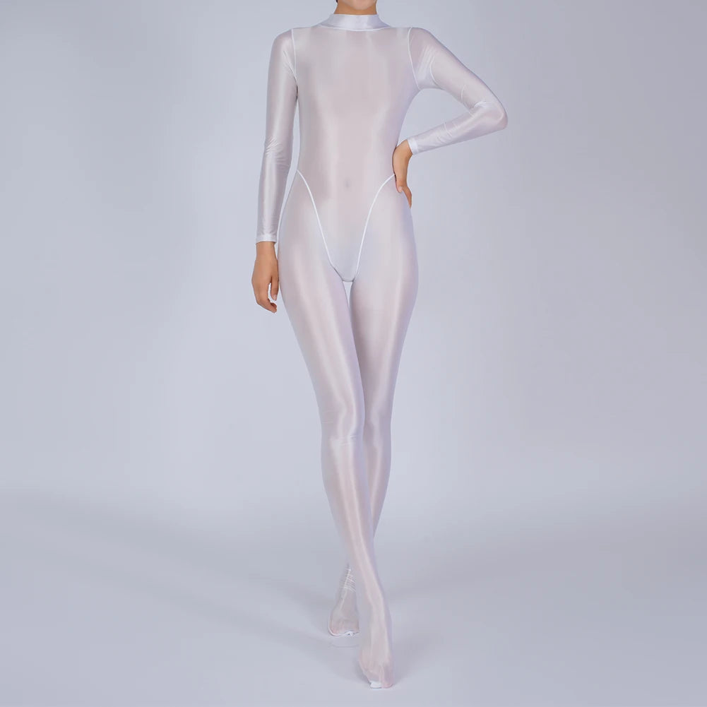 Sexy Womens Glossy Shiny Silky Tights Swimsuit Leggings Bodysuit Jumpsuit Ladies Elasticity Breathable Leotard Sleeping Romper