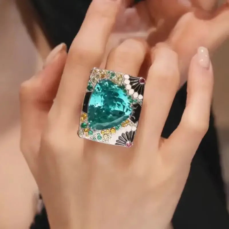 ZOCA Free Delivery Paraiba Iced Cut Half Band Certified Original Silver 925 Flower Ring New Designer Luxury Rings for Women