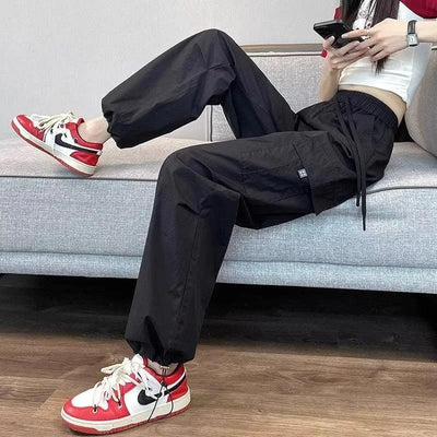 Fashion Women Joggers Pants Casual Female Chic Straight Cargo Pants Elastic High Waist Streetwear Slim Trousers Summer Thin