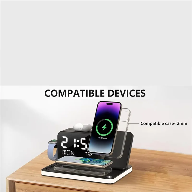 Wireless Charging Station Withtime Display Multifunctional Charging Accessories Compatible Withmultiple Devices-ABIU
