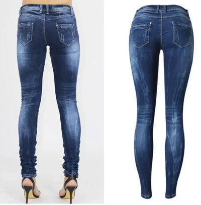 Women's Tight Denim Pencil Pants, Low Waisted Jeans, Tied Dyeing Women Jeans