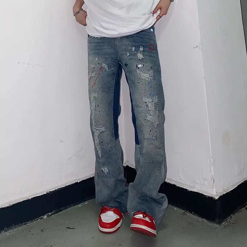 2023 Kanye Y2K Streetwear Baggy Ripped Jeans Pants Men Designer Clothes Washed Blue Straight Hip Hop Denim Trousers Ropa Hombre