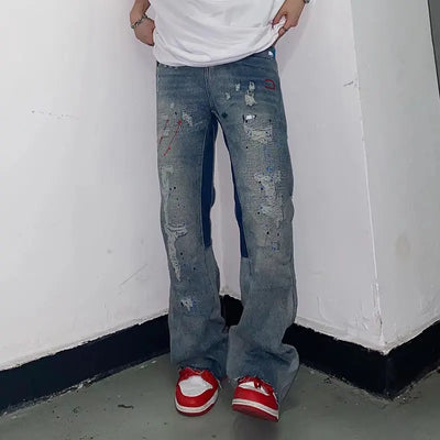 2023 Kanye Y2K Streetwear Baggy Ripped Jeans Pants Men Designer Clothes Washed Blue Straight Hip Hop Denim Trousers Ropa Hombre