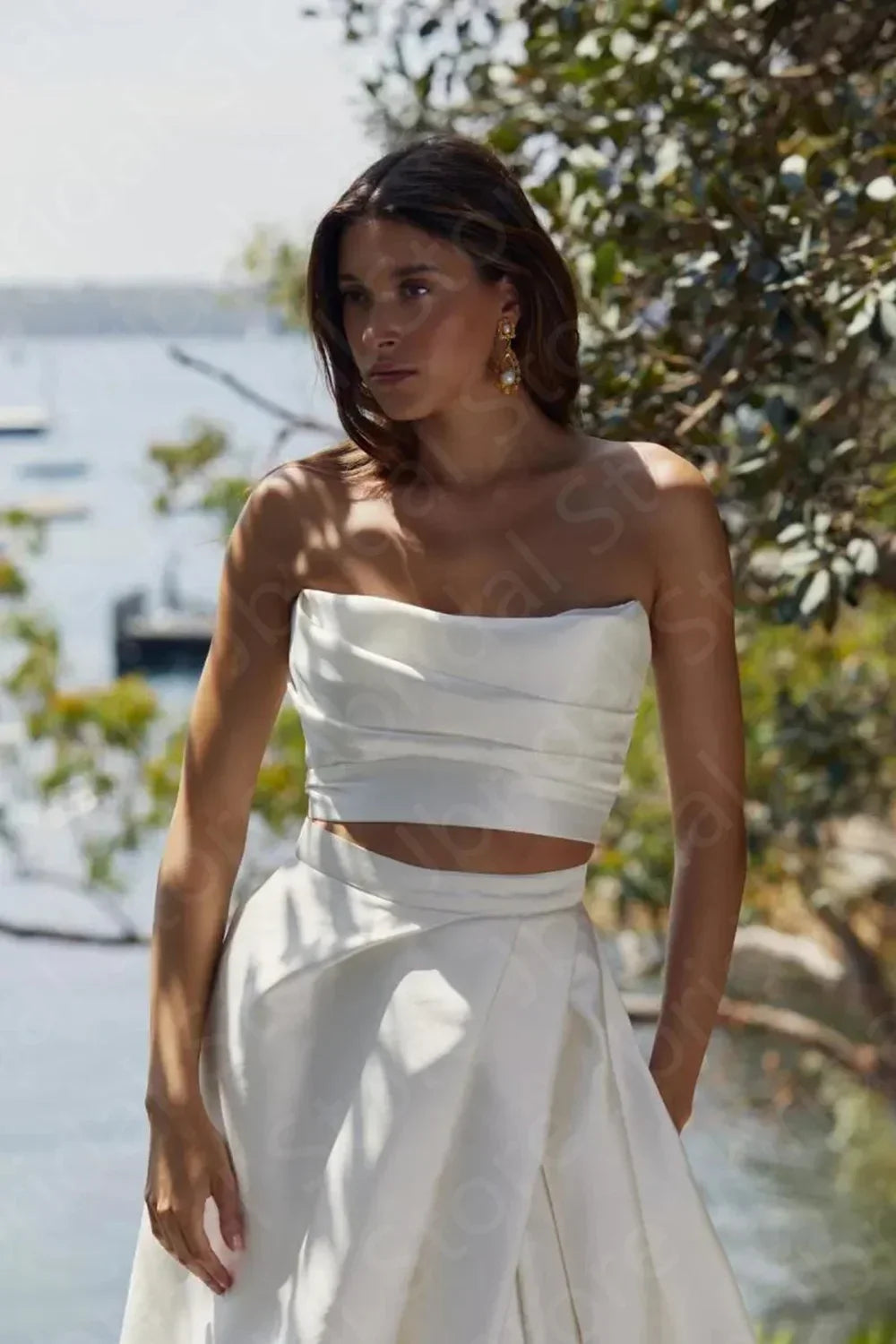 Beach Wedding Dresses Boho Bridal Gowns Summer Two Pieces Bride Dress 2024 Thigh Split Wedding Gown Strapless Sleeveless On Sale