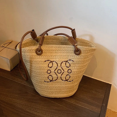 Fashion Retro Shoulder Bag Women Handbag Luxury Brand Designer Tote Women Straw Shoulder Messenger Bag Elegant Ladies Beach Bags