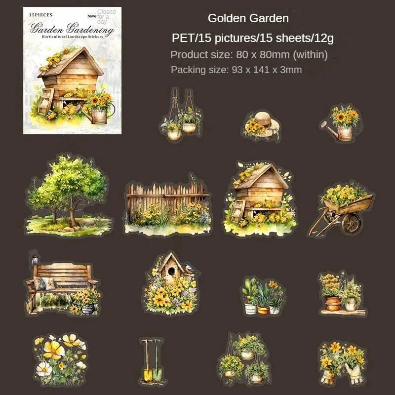 15Pcs stickers pack Garden Flower Workshop Garden Scenery Handbook Supplies Decorative Stickers Diary Scrapbook 141*93mm