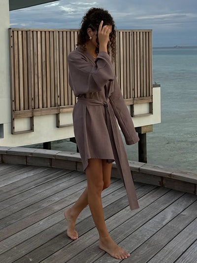 Elegant Cotton Linen V-neck Beach Dress 2025 Spring and Summer Women Fashion Soft Comfortable Loose Lace Vacation Casual Dress