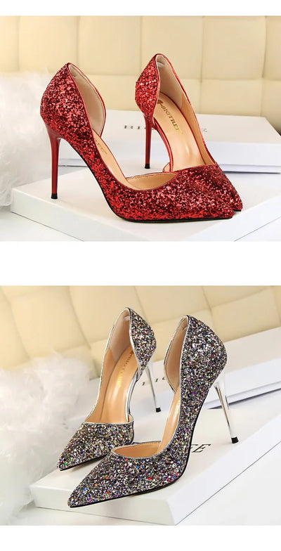 BIGTREE Shoes Champagne Women Pumps Sequin Wedding Shoes Stiletto High Heels Women Shoes Luxury Party Shoes Pumps Plus Size 43