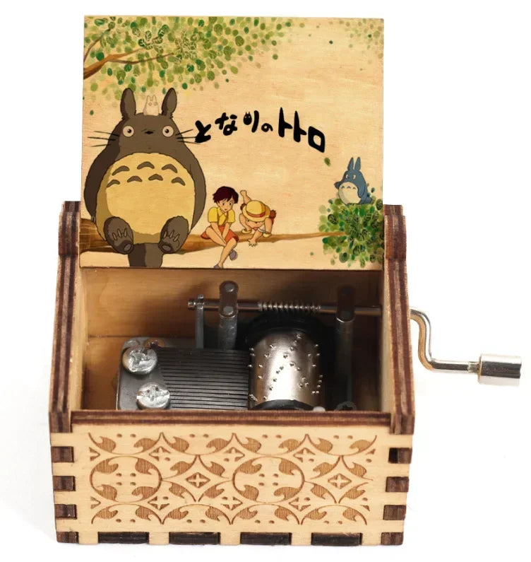 Wooden painted music box, Totoro music gift, ornament, light luxury wooden hand cranked music box