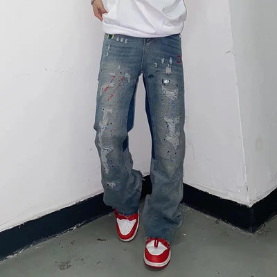 2023 Kanye Y2K Streetwear Baggy Ripped Jeans Pants Men Designer Clothes Washed Blue Straight Hip Hop Denim Trousers Ropa Hombre