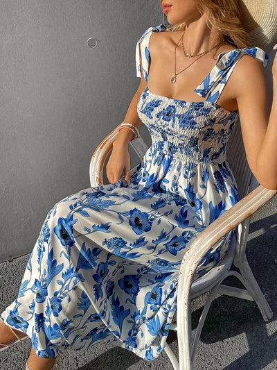 2025 New Summer Dresses for Women Sexy Print Spaghetti Strap Women Dress A-LINE Long Dress Women Vestidos De Verano Mujer Q110